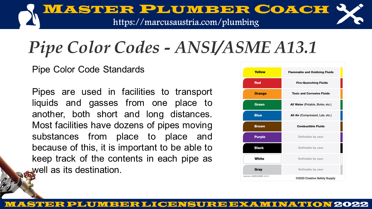 Pipe Color Code Ansiasme A131 Master Plumber Coach